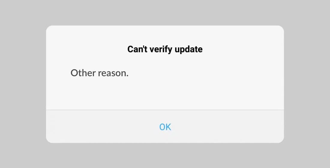 Cant verify update other reason