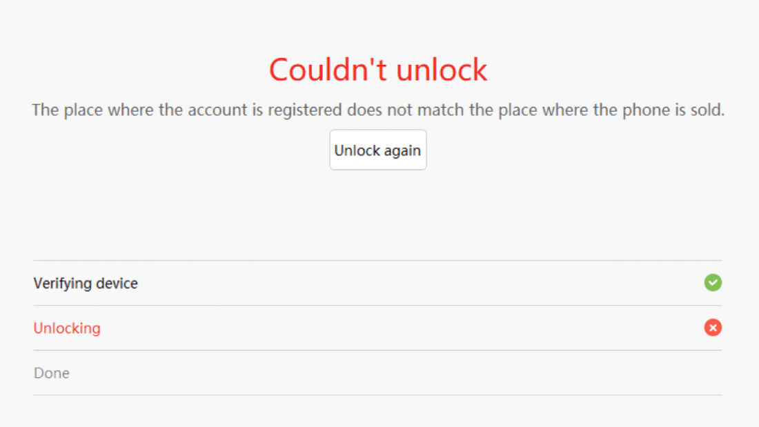The place where the account is registered does not match the place where the phone is sold