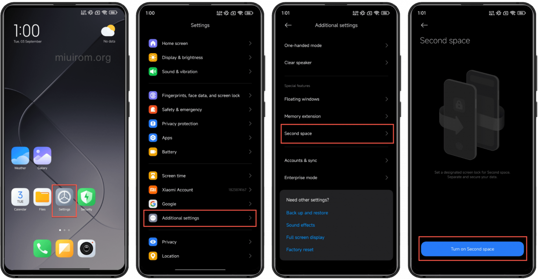 How to create Mi second space