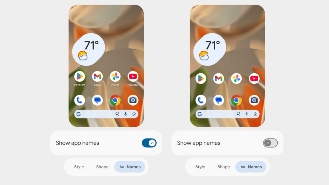 Hide app names setting in Android 17