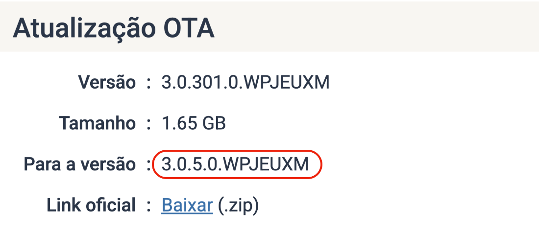 verificação da versão da atualização OTA