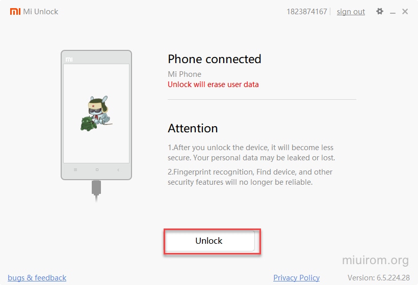 разблокировка загрузчика Xiaomi в Mi Flash Unlock
