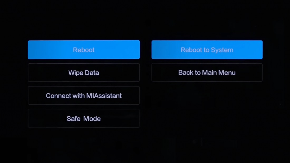 Recovery Menu Xiaomi Reboot to System