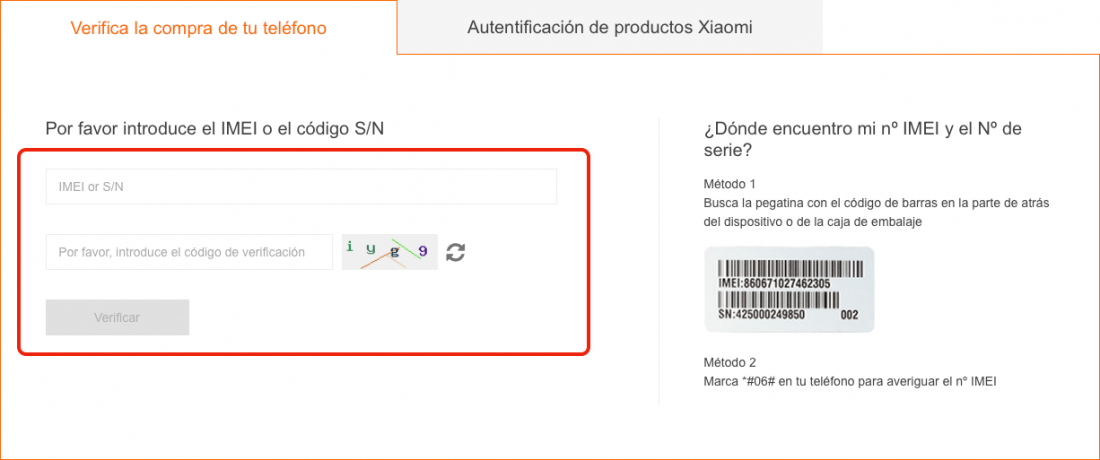 Verificación del teléfono Xiaomi
