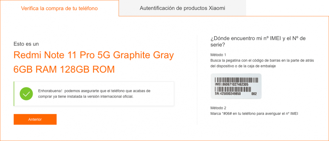 Mensaje sobre la verificación exitosa del teléfono