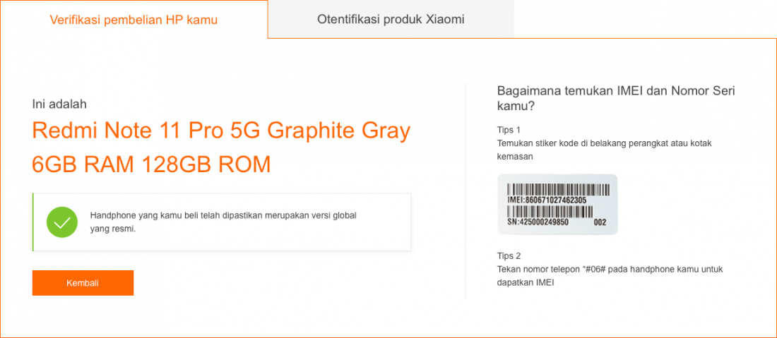 Pesan tentang verifikasi hp yang berhasil