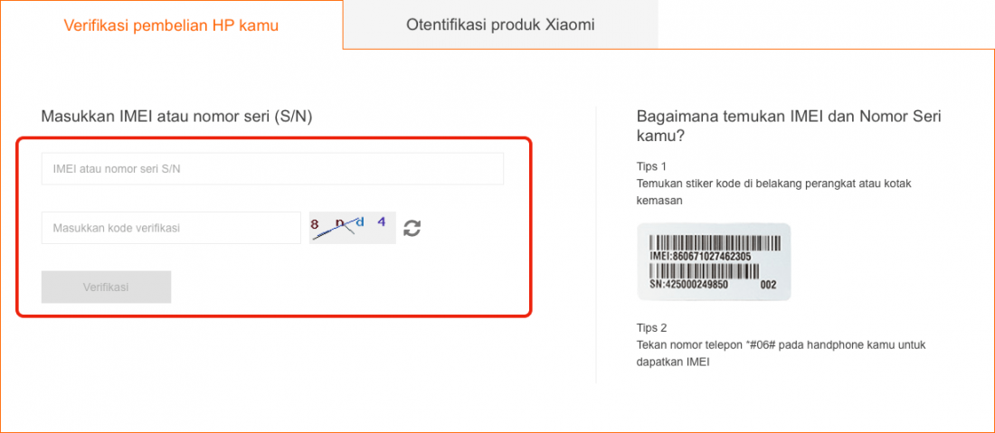 Verifikasi HP Xiaomi