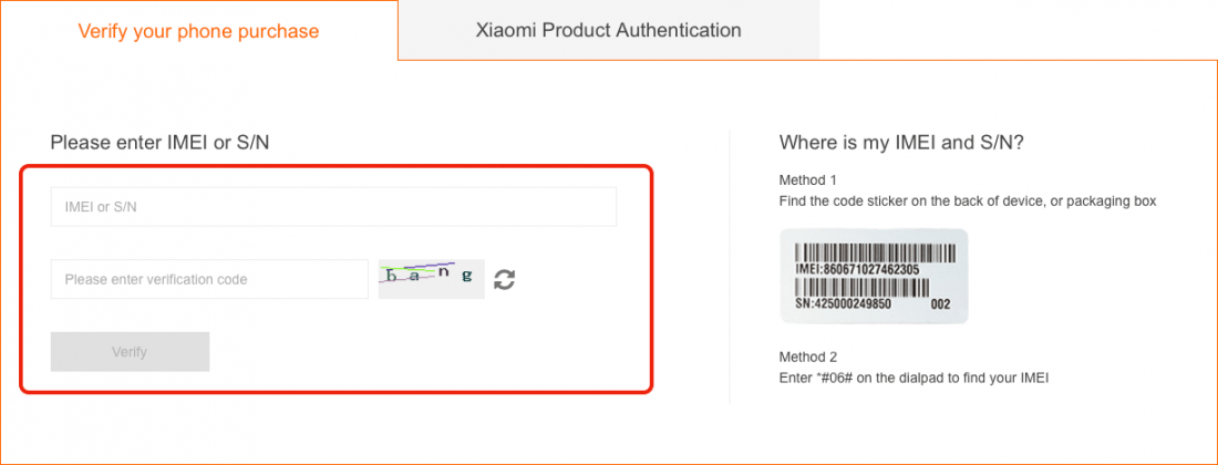 Xiaomi phone verification